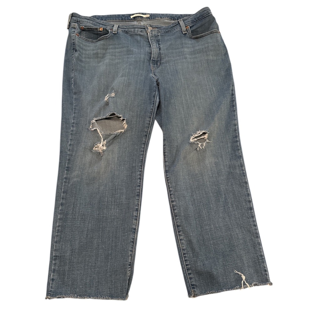 Levi Strauss‎ Co Boyfriend Jeans Distressed Blue Size 22W Cropped Raw Hem